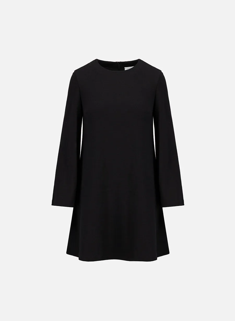 Bell sleeves dress in superfine merino sold by Harris Wharf London