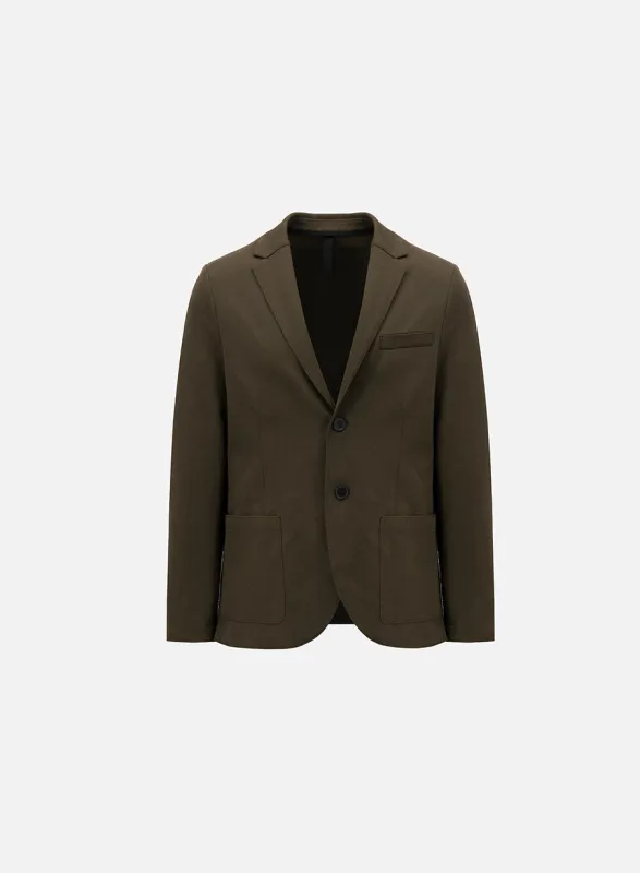 Blazer in stretch piquet sold by Harris Wharf London