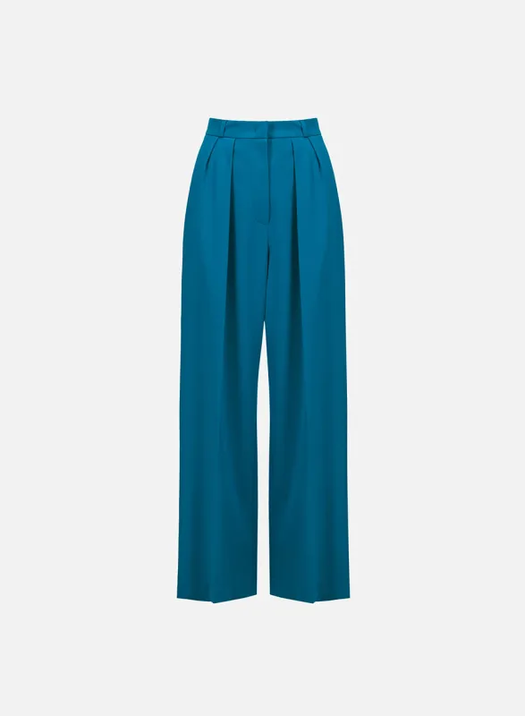Pleated wide leg trouser techno viscose sold by Harris Wharf London