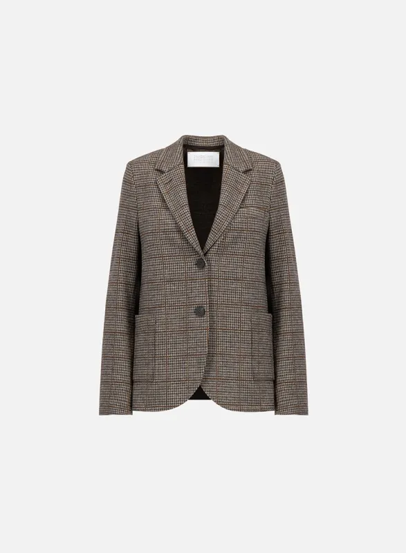 Stand up collar blazer crafted with Loro Piana fabric made by Harris Wharf London