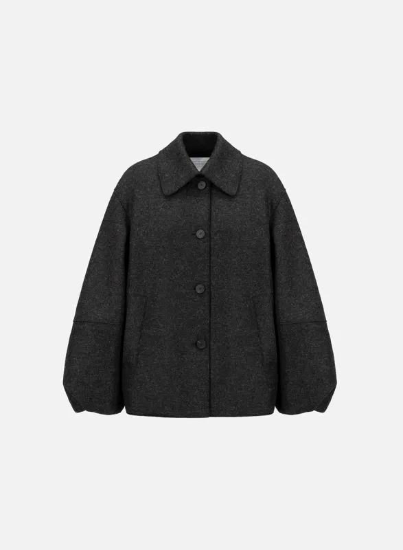 Puff sleeves jacket pressed wool made by Harris Wharf London