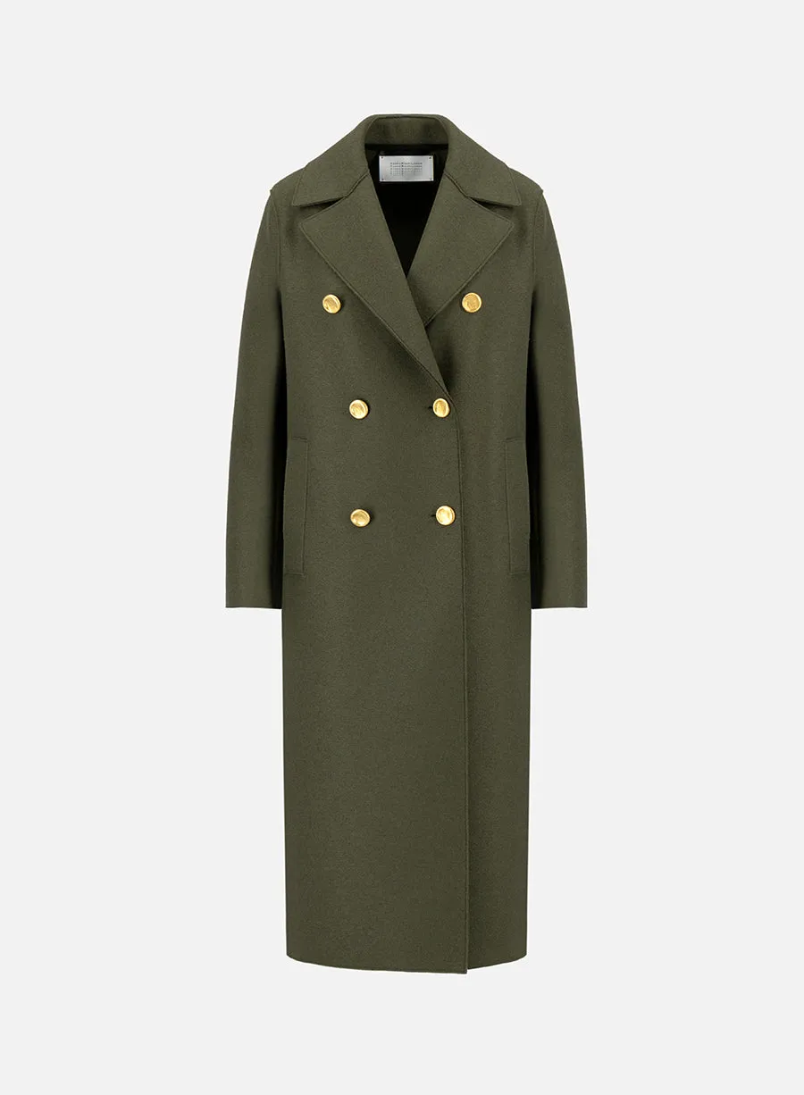 Military coat in pressed wool sold by Harris Wharf London
