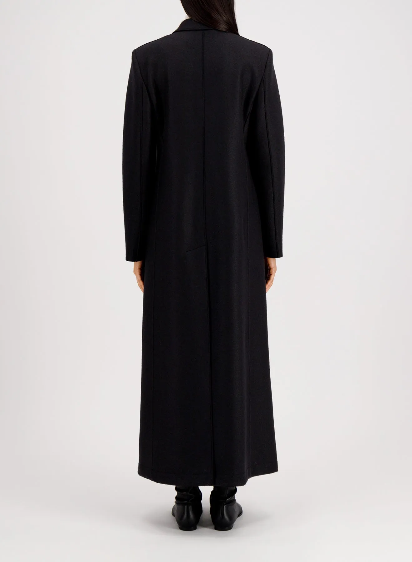 Long double breasted tailored coat in pressed wool sold by Harris Wharf London product image thumbnail 4