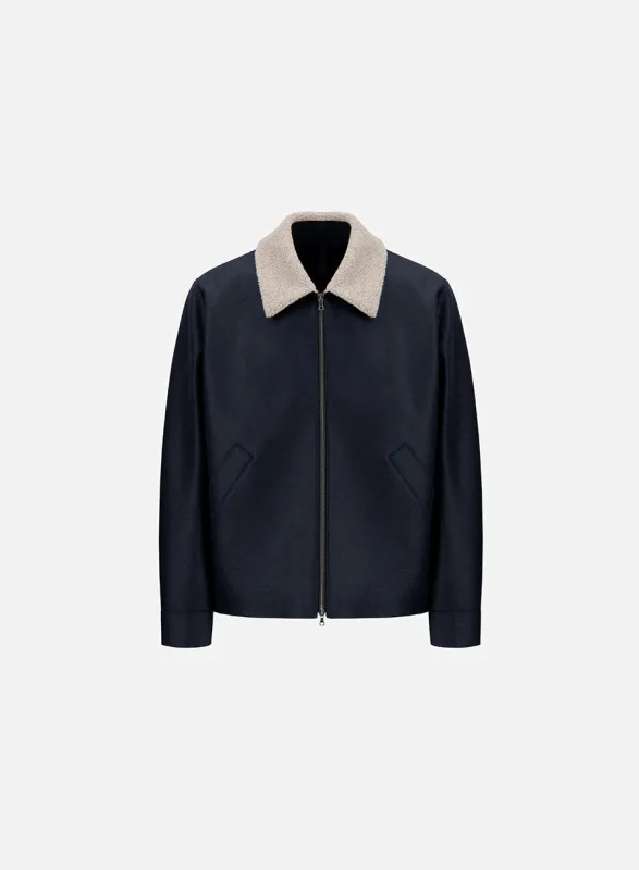 Golf jacket pressed wool and bouclè made by Harris Wharf London
