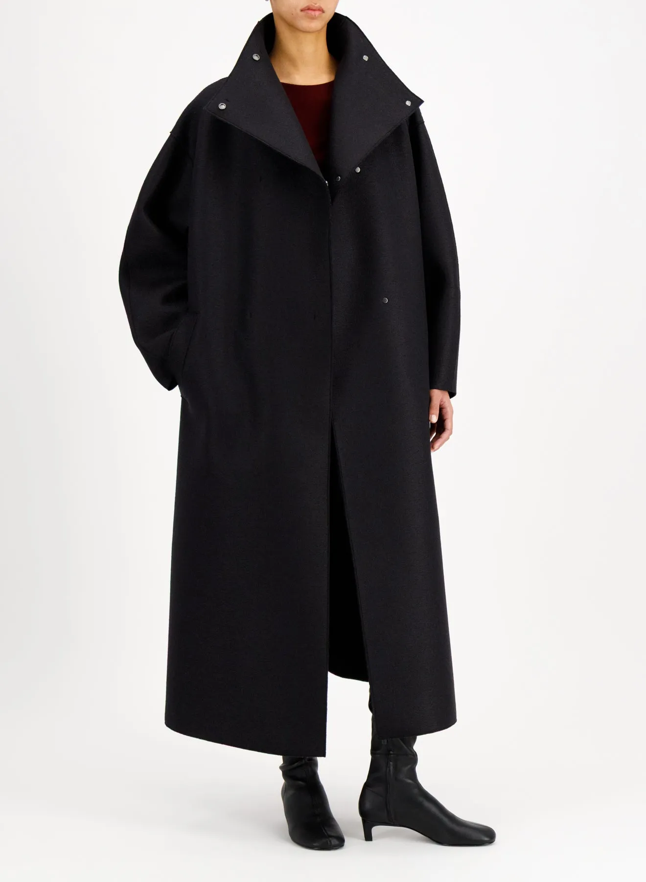 Funnel neck oversized coat in pressed wool sold by Harris Wharf London product image thumbnail 5