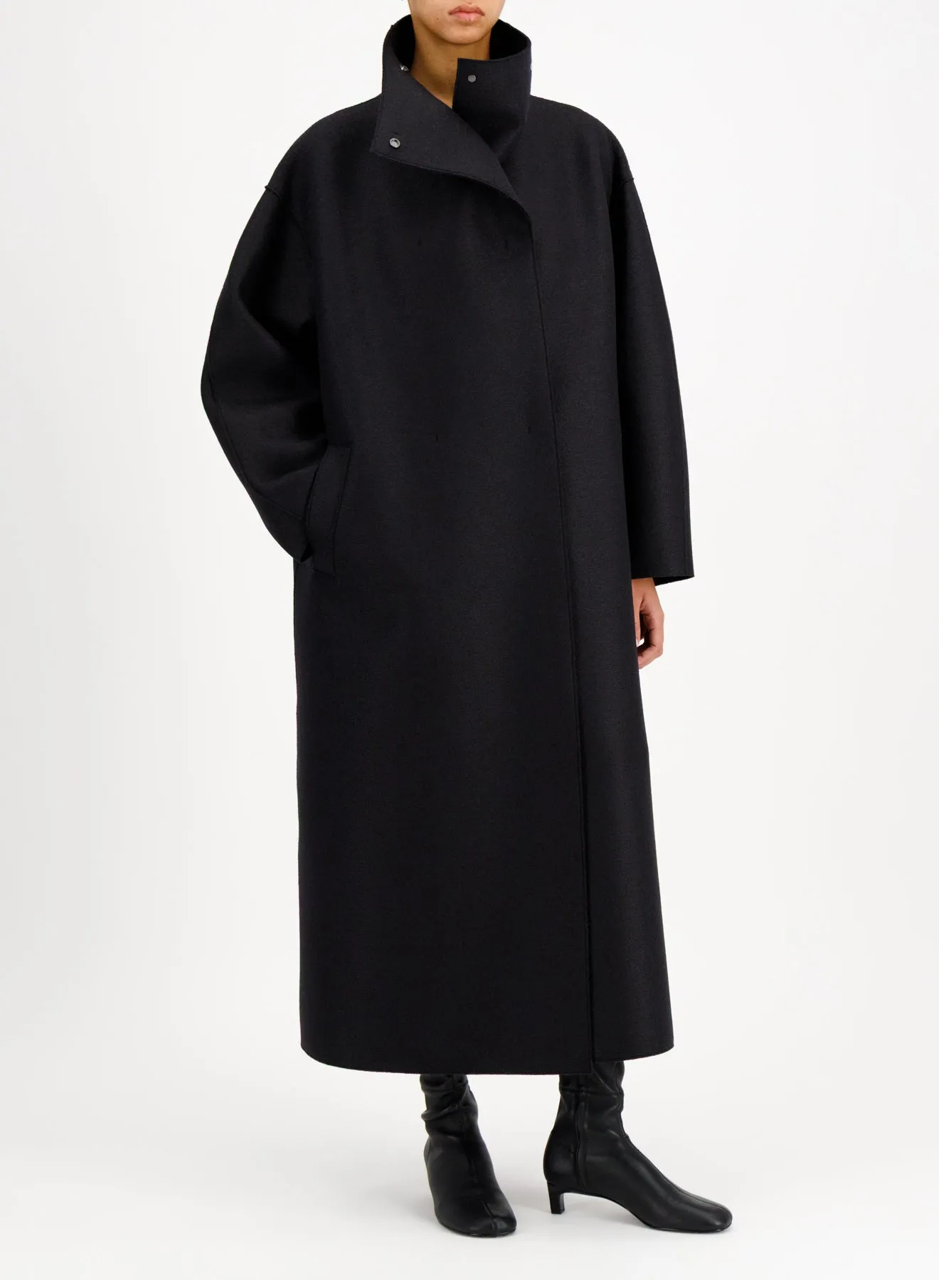 Funnel neck oversized coat in pressed wool sold by Harris Wharf London product image thumbnail 2