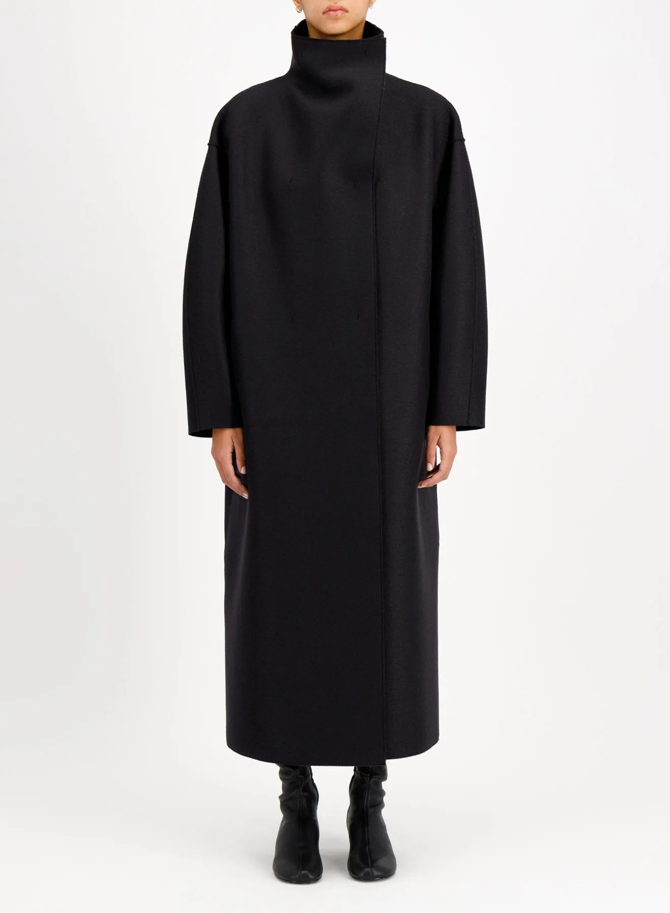 Funnel neck oversized coat in pressed wool sold by Harris Wharf London product image thumbnail 3
