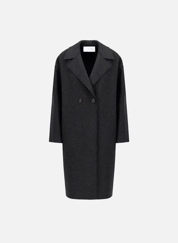 Dropped shoulder coat in double crafted with Loro Piana fabric made by Harris Wharf London