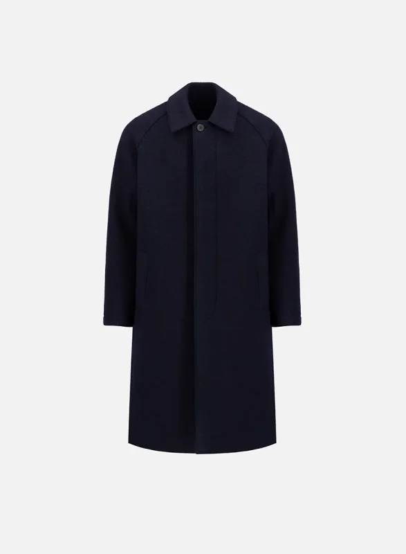 Fly front balmacaan boiled wool made by Harris Wharf London