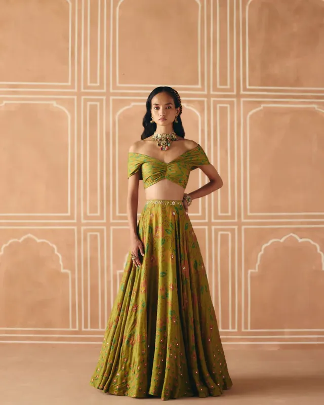 Parrot Green Off Shoulder Lehenga | Ready to Ship sold by Market