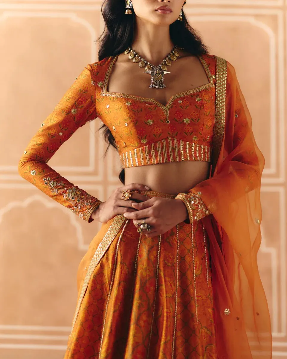 Burnt Orange Mix Print Panel Lehenga sold by Market product image thumbnail 4