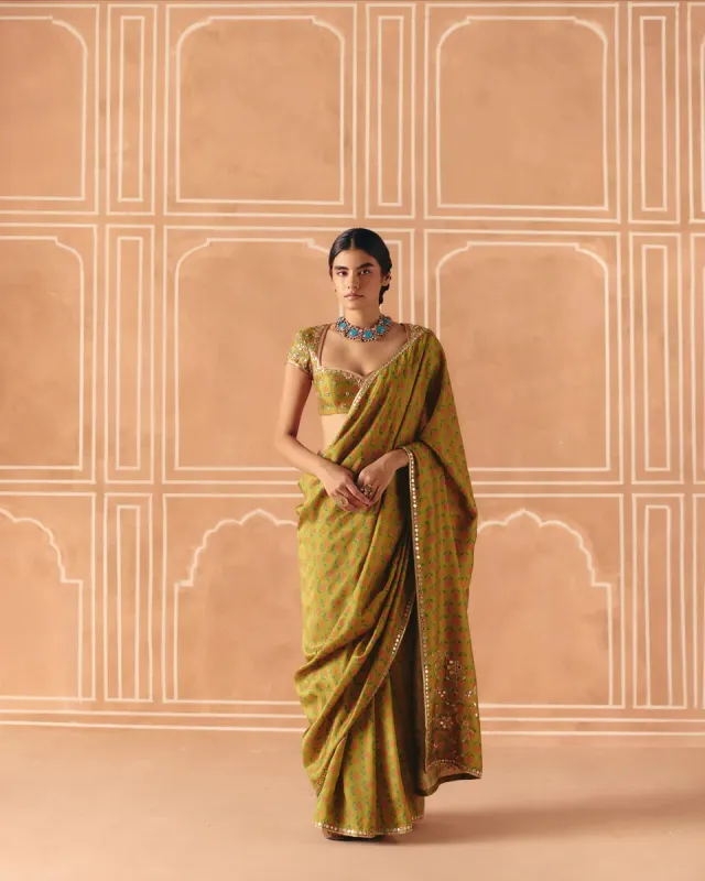 Parrot Green Saree sold by Market