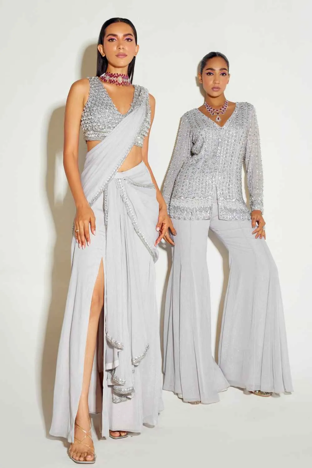 Grey Slit Saree sold by Market product image thumbnail 4