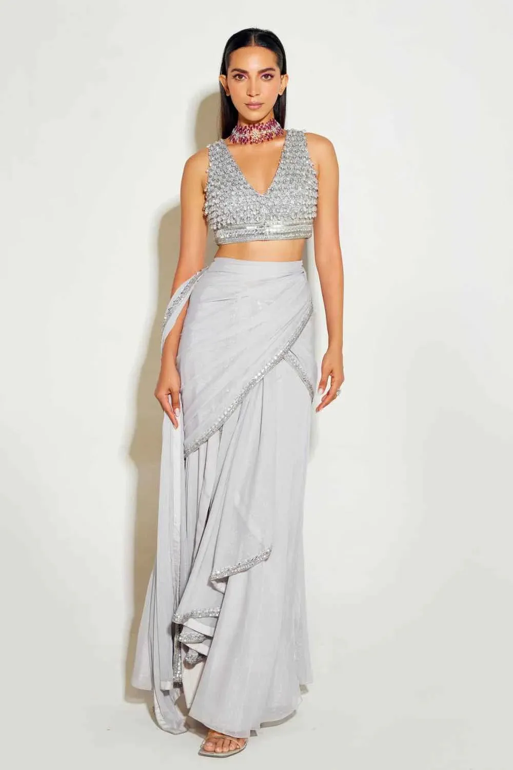 Grey Slit Saree sold by Market