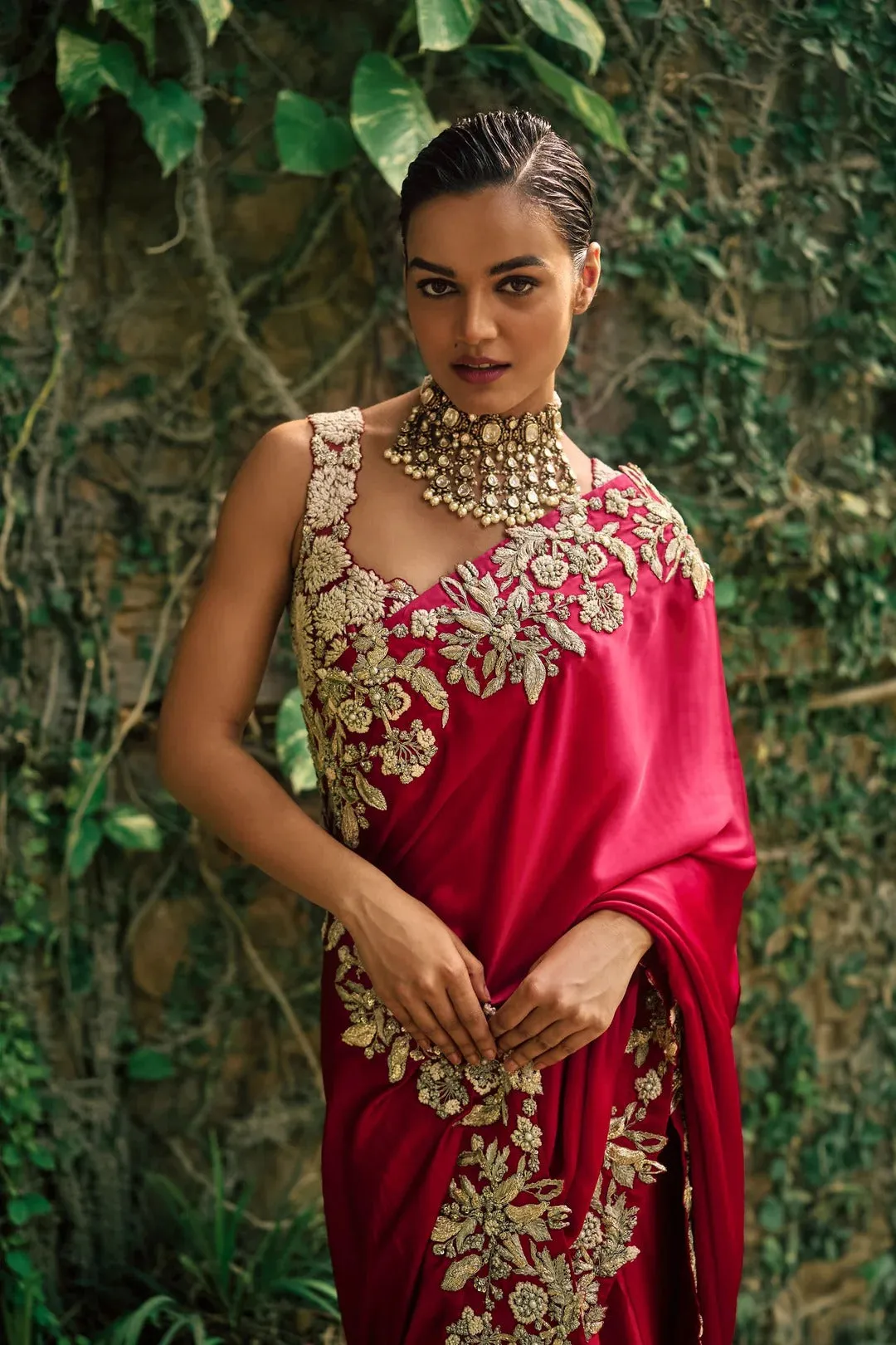 Crimson Red Saree sold by Market product image thumbnail 3