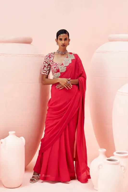 Fuchsia Saree with Bahaar Blouse made by Market