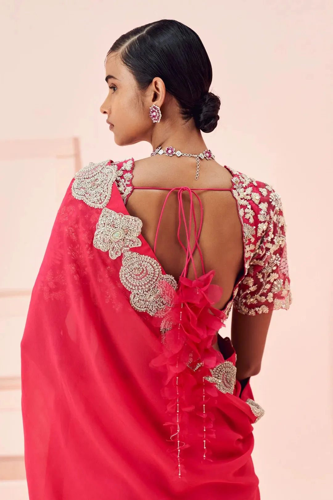 Fuchsia Saree with Bahaar Blouse sold by Market product image thumbnail 3