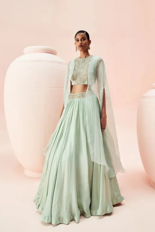 Aqua Lehenga & Cape Set sold by Market