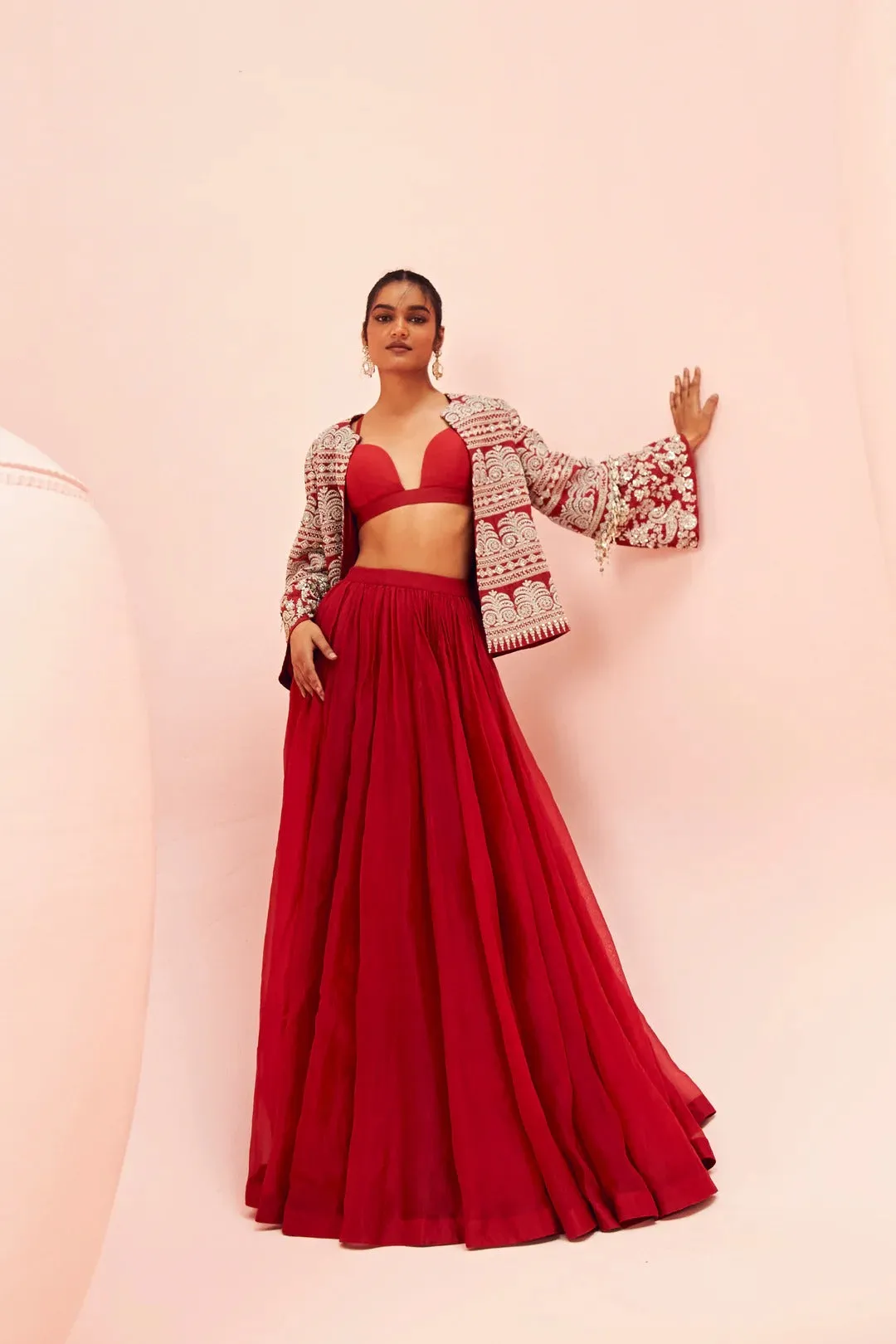 Love Red Lehenga with Short Jacket Set sold by Market