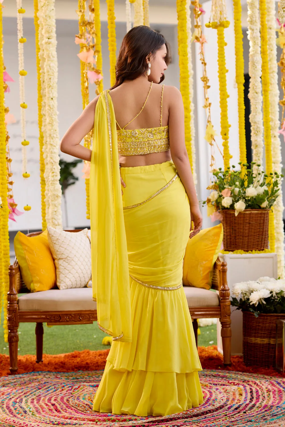 Sunshine Yellow Pre-Draped Saree | Ready to Ship sold by Market product image thumbnail 2