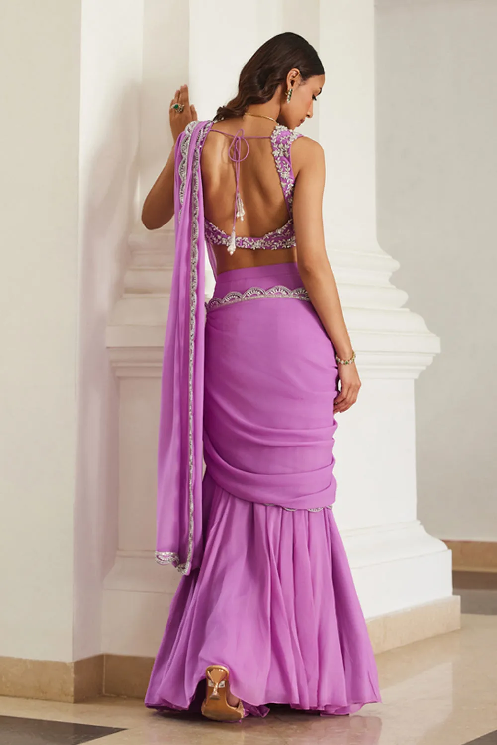 Bubblegum Pink Drape Saree sold by Market product image thumbnail 2