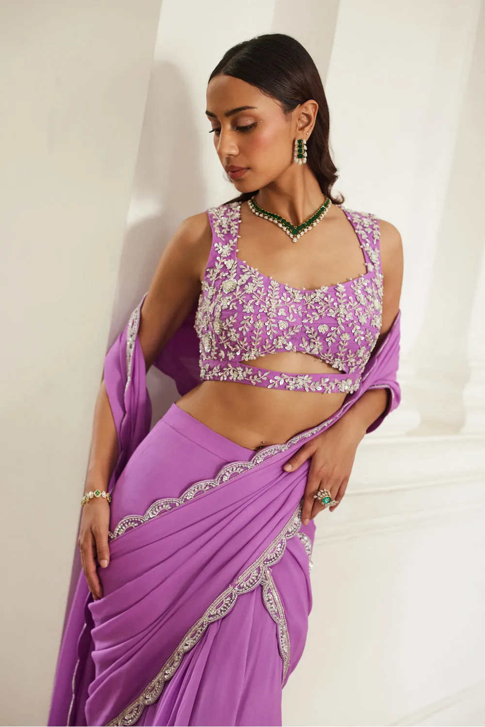 Bubblegum Pink Drape Saree sold by Market product image thumbnail 3