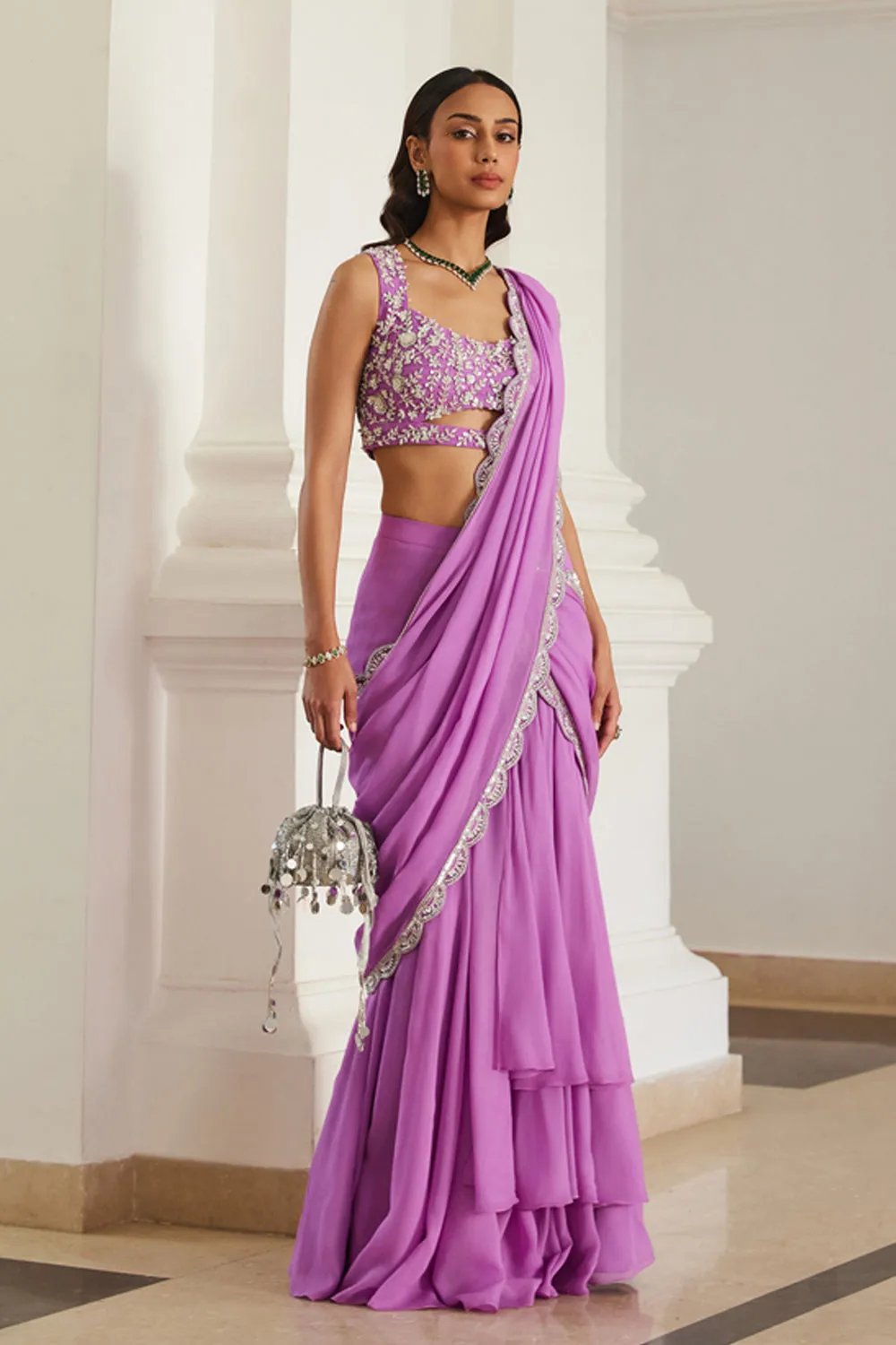 Bubblegum Pink Drape Saree sold by Market product image thumbnail 5