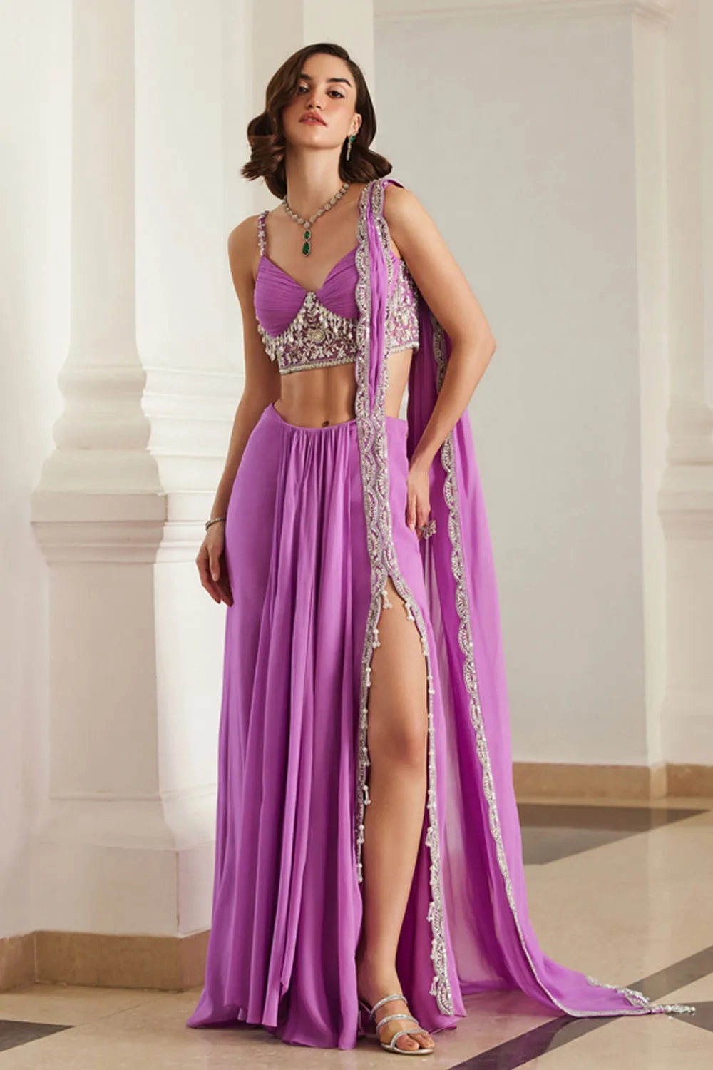 Bubblegum Pink Corset Slit Saree sold by Market product image thumbnail 3