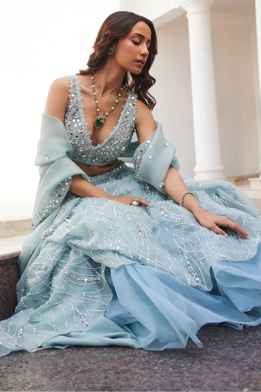 Powder Blue Organza Lehenga sold by Market product image thumbnail 3