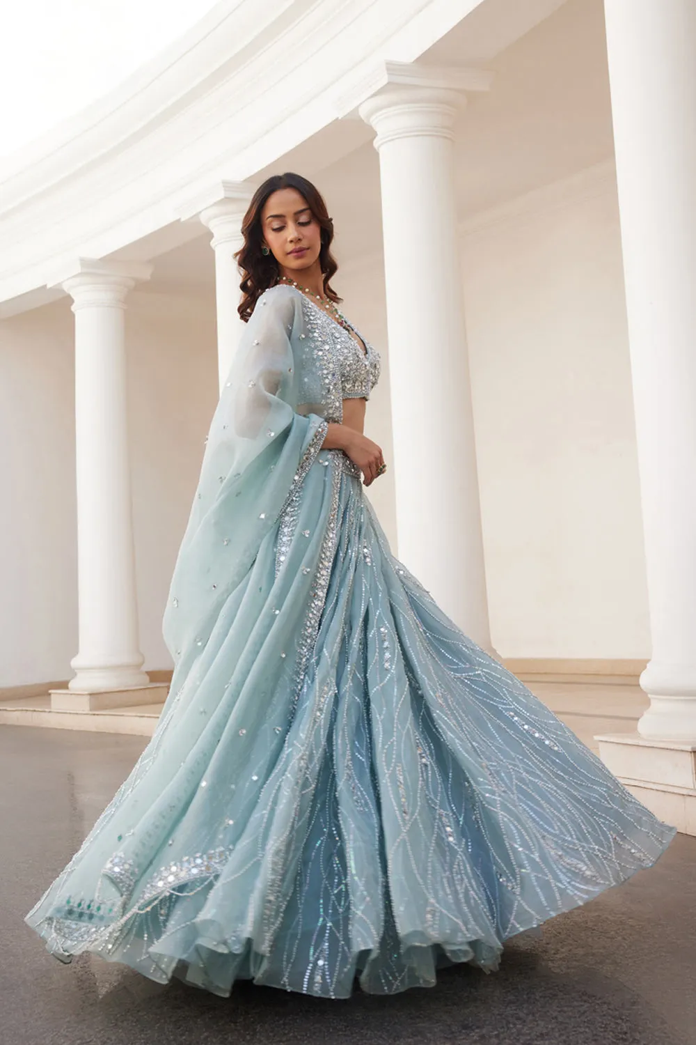 Powder Blue Organza Lehenga sold by Market product image thumbnail 5