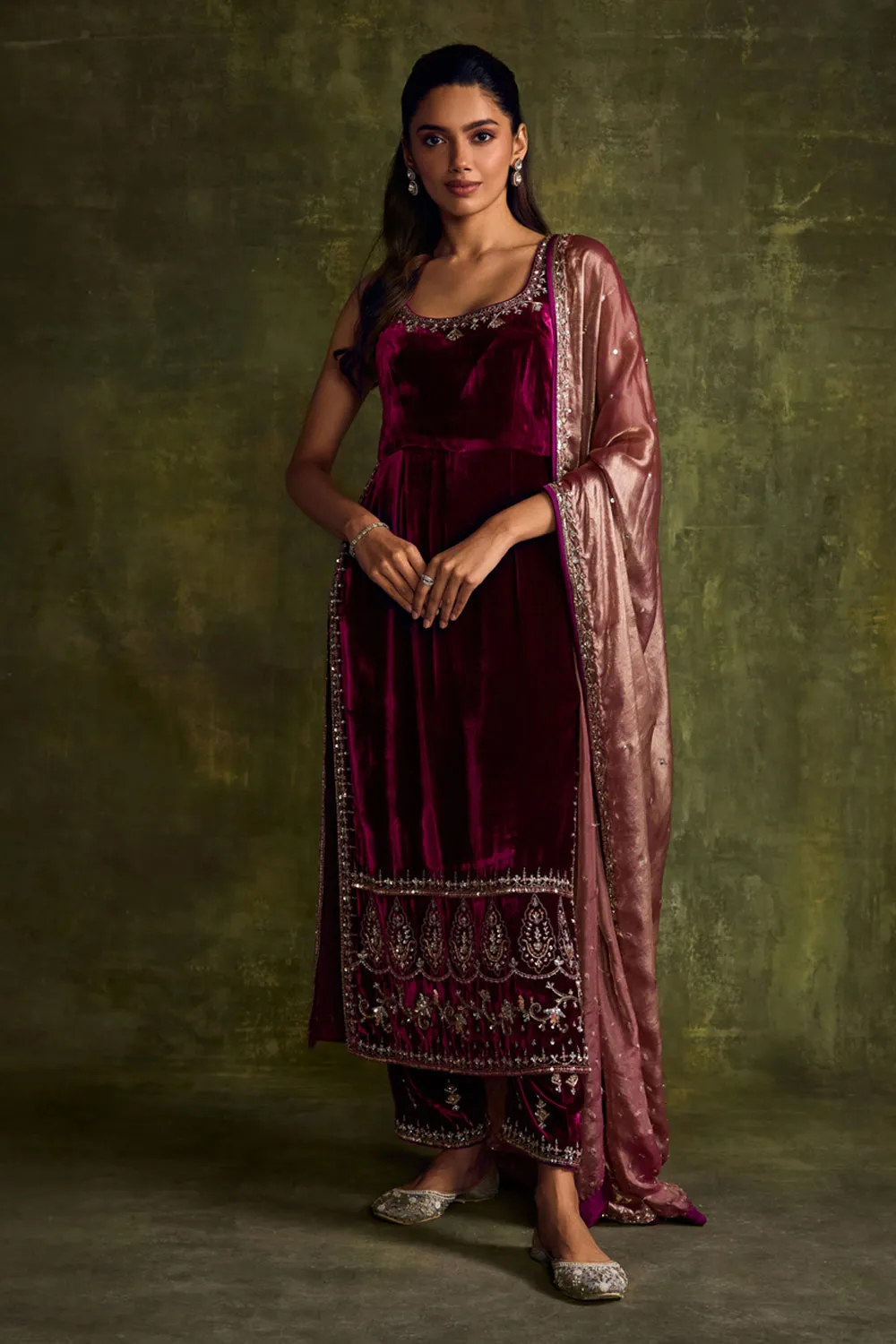 Mulberry Velvet High Slit Kurta & Pants Set sold by Market