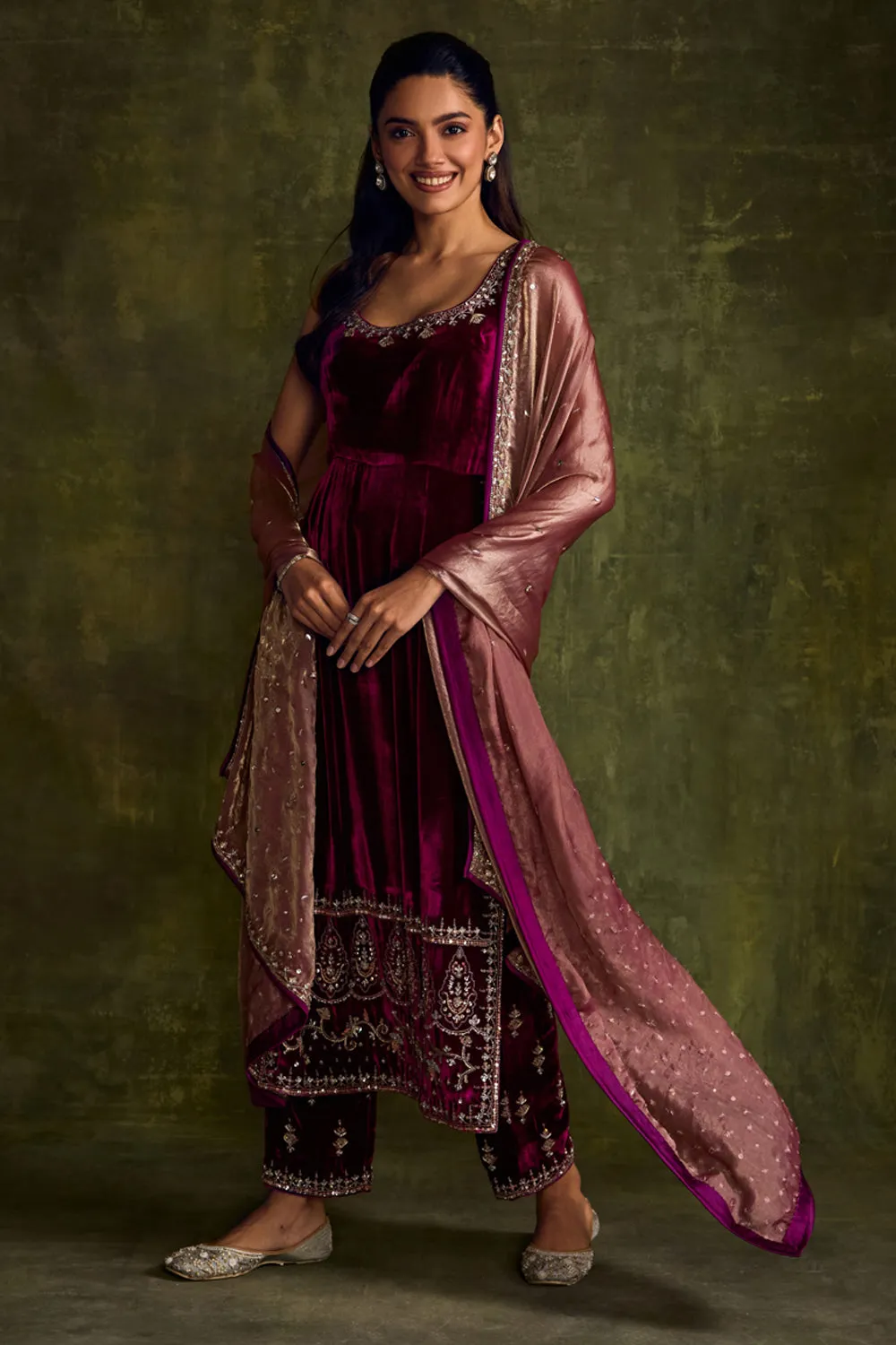 Mulberry Velvet High Slit Kurta & Pants Set sold by Market product image thumbnail 3