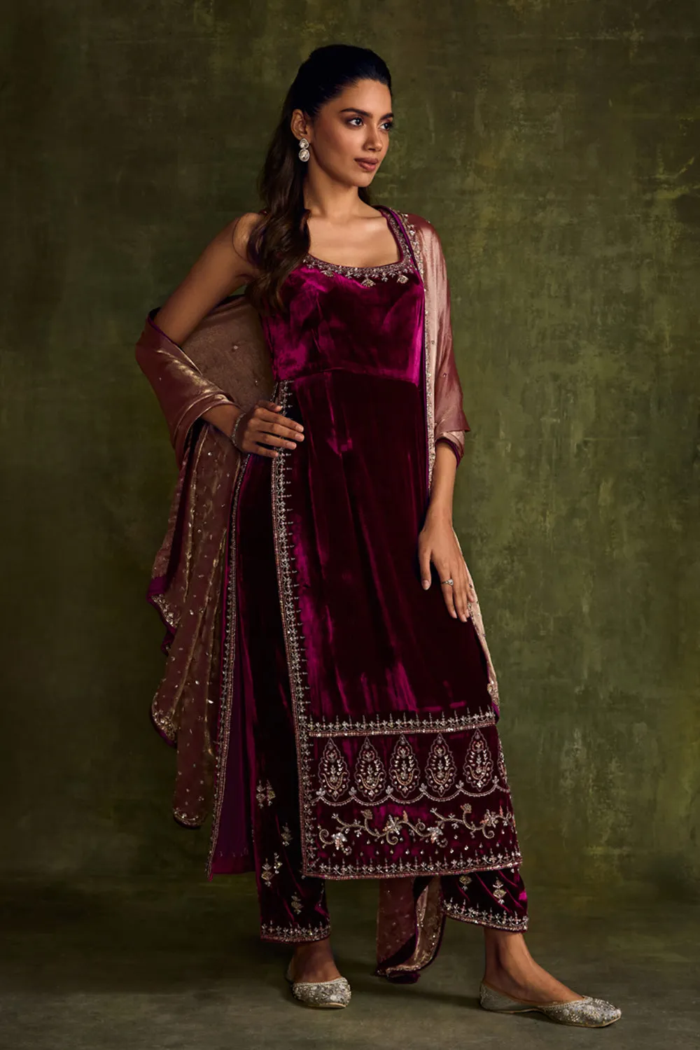 Mulberry Velvet High Slit Kurta & Pants Set sold by Market product image thumbnail 2