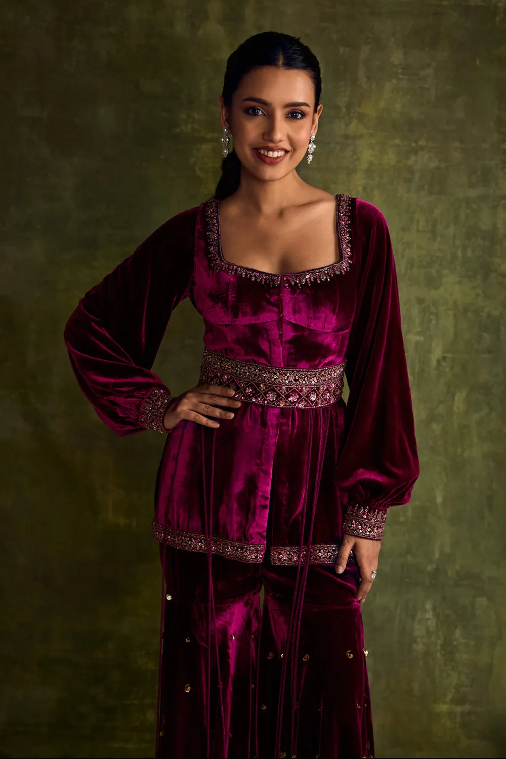 Mulberry Velvet Peplum & Sharara Set sold by Market product image thumbnail 3
