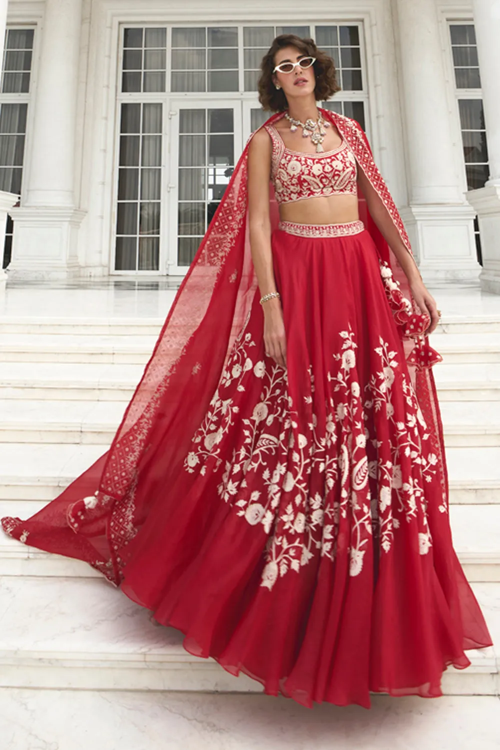 Red Organza Lehenga sold by Market product image thumbnail 4