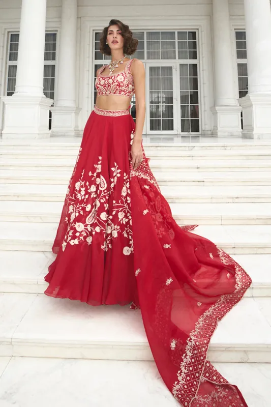 Red Organza Lehenga sold by Market