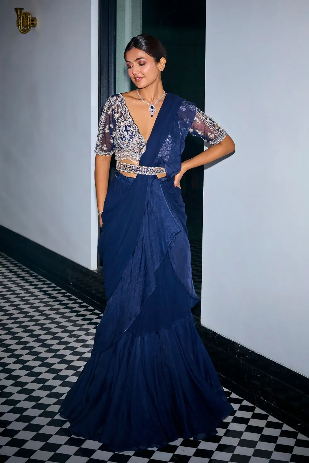 Midnight Blue Ruffle Saree sold by Market