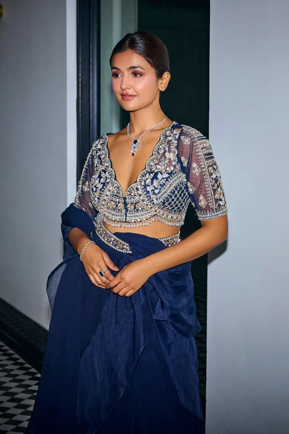 Midnight Blue Ruffle Saree sold by Market product image thumbnail 3