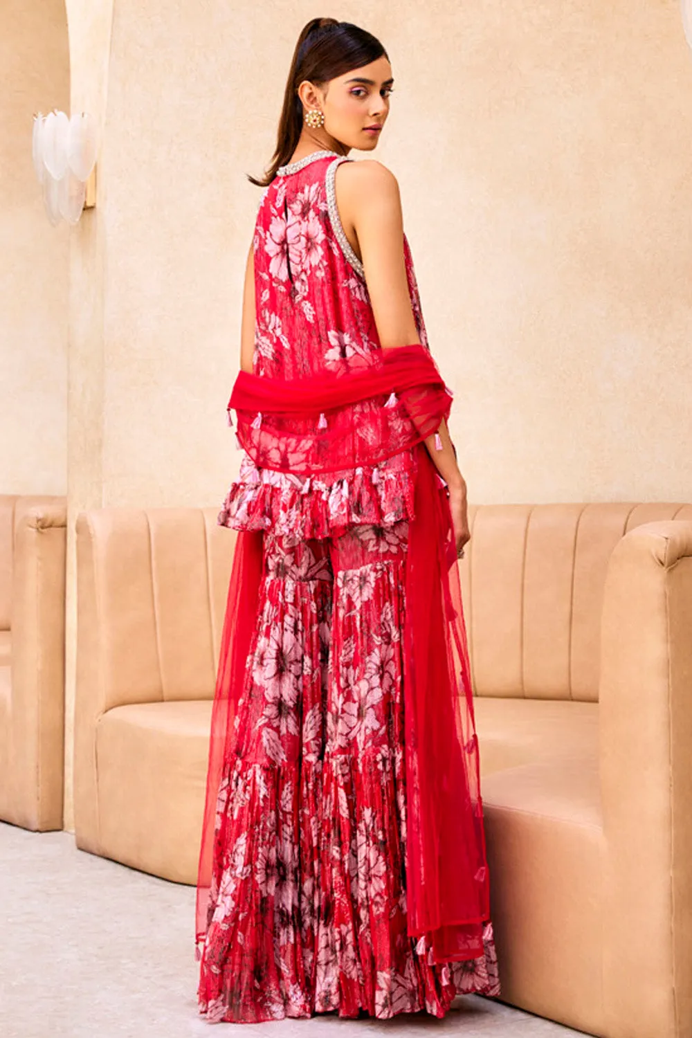 Red Printed Ruffle Tunic and Sharara Set sold by Market product image thumbnail 2