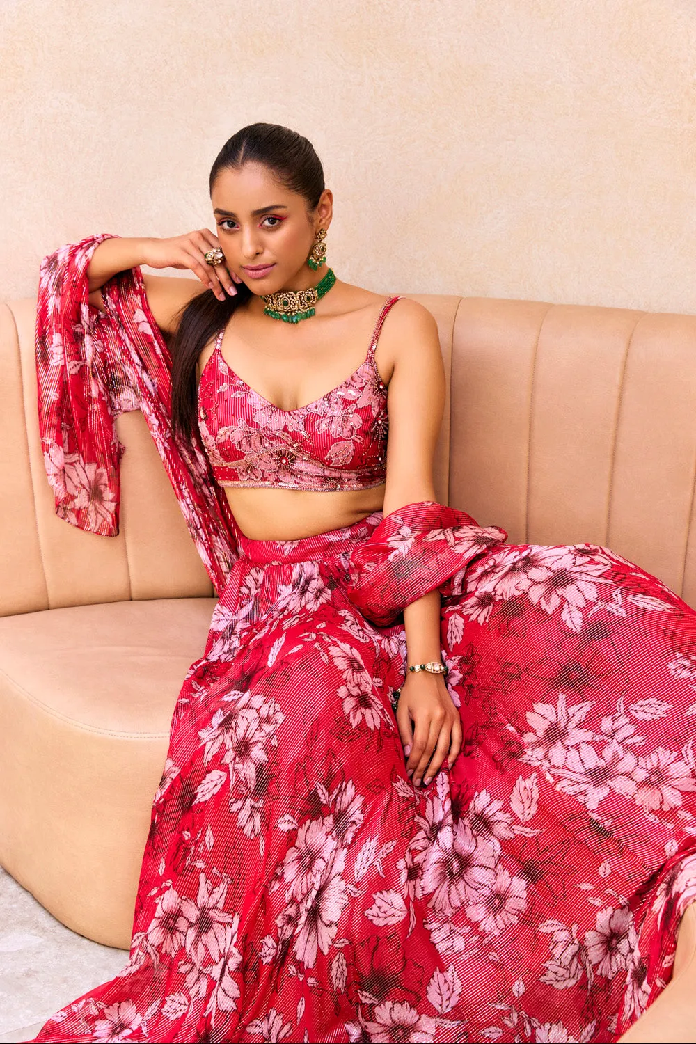 Red Floral Print Lehenga sold by Market product image thumbnail 2