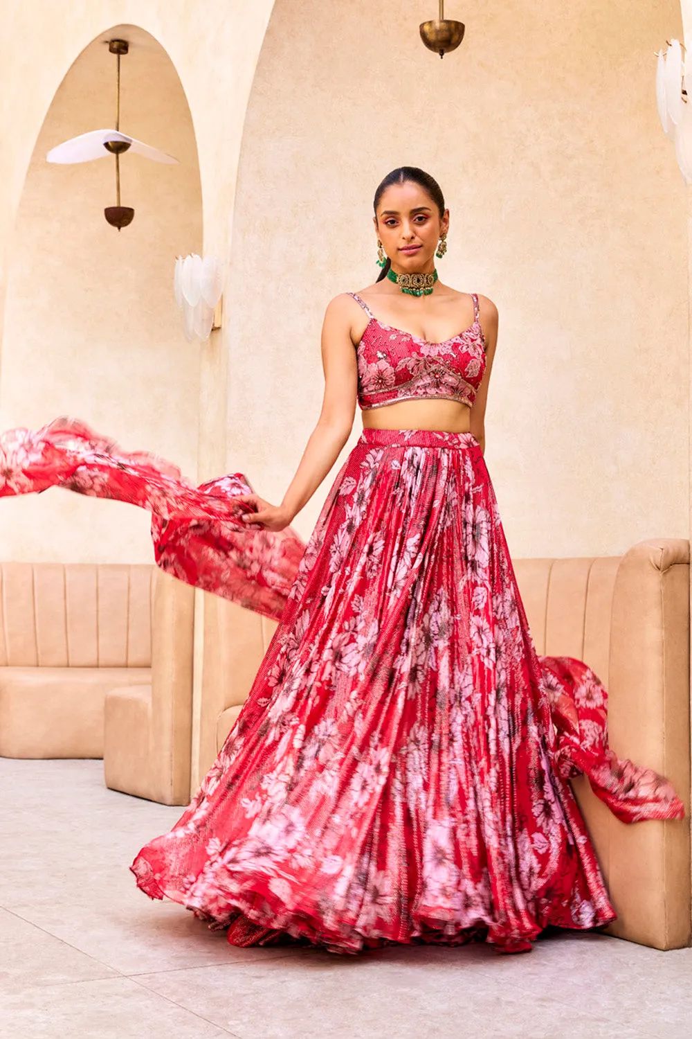 Red Floral Print Lehenga sold by Market product image thumbnail 3