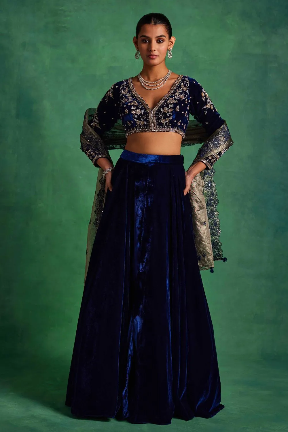 Blue Velvet Lehenga and Blouse Set sold by Market product image thumbnail 5