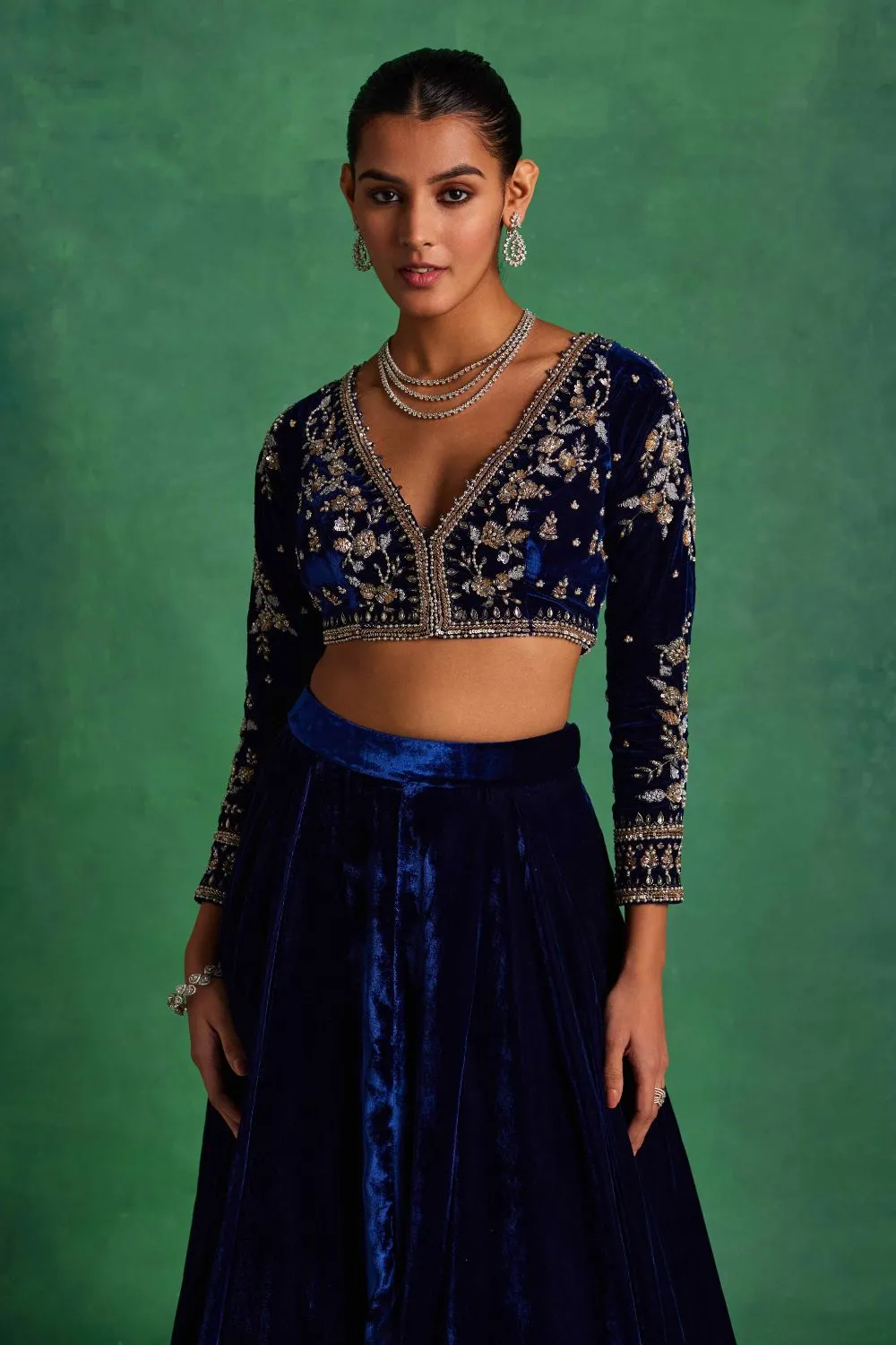 Blue Velvet Lehenga and Blouse Set sold by Market product image thumbnail 3