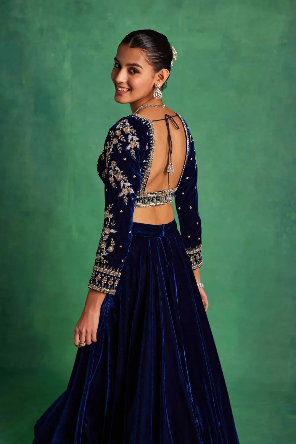 Blue Velvet Lehenga and Blouse Set sold by Market product image thumbnail 4