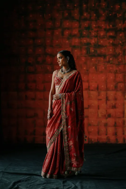 Brick Red Saree sold by Market