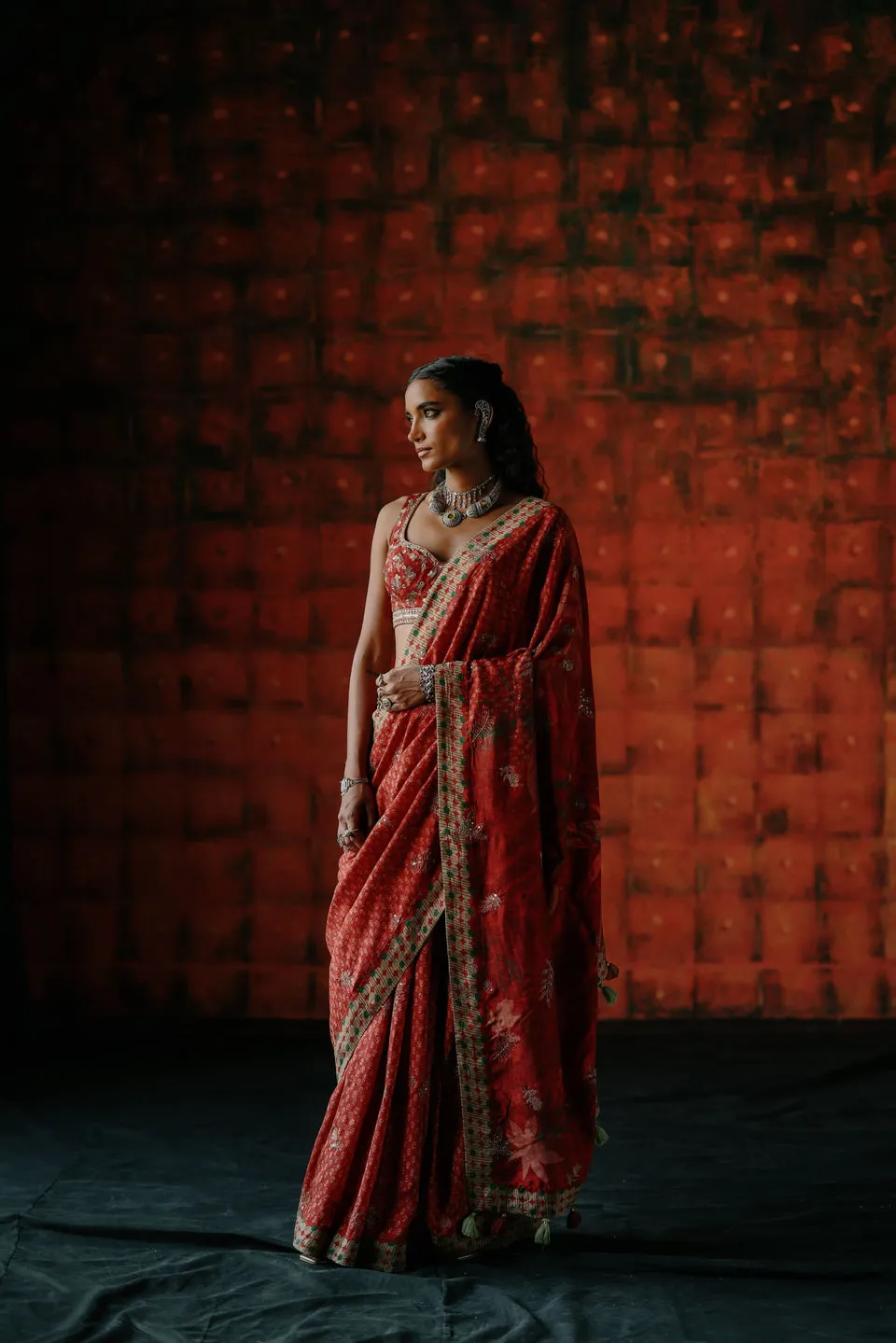 Brick Red Saree sold by Market
