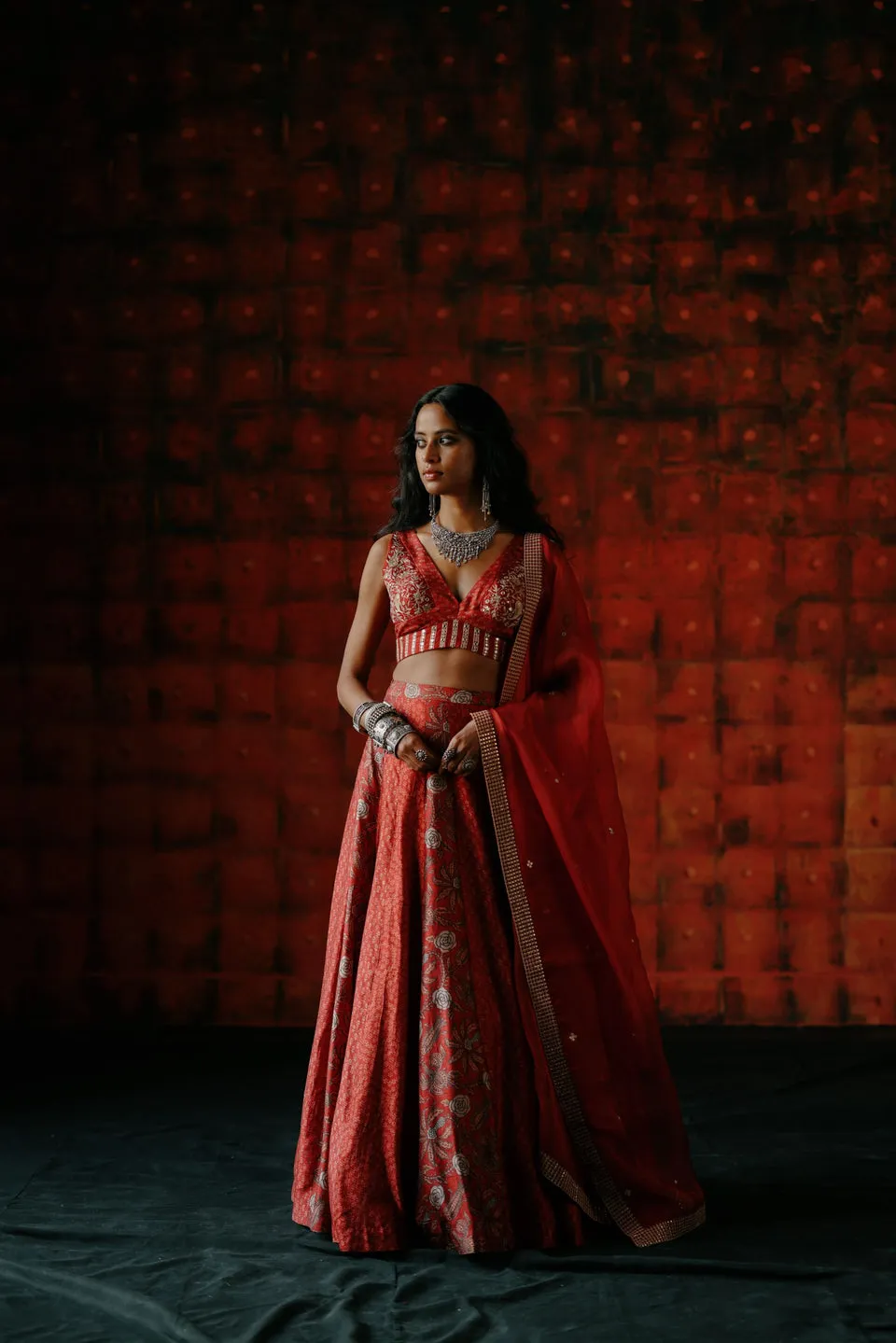 Brick Red Lehenga sold by Market