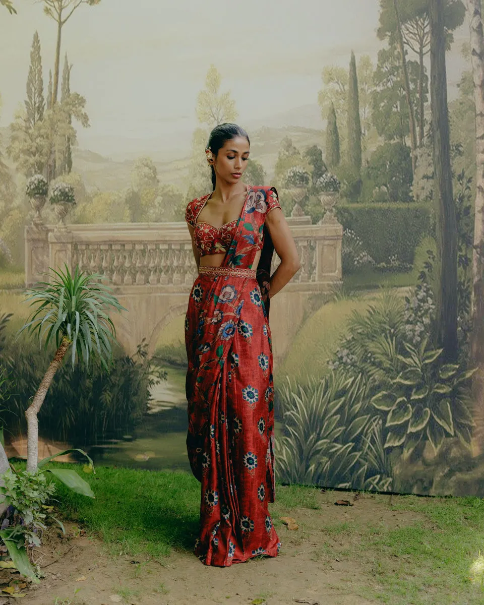 Ruby Red Pre Draped Sareee sold by Market product image thumbnail 4