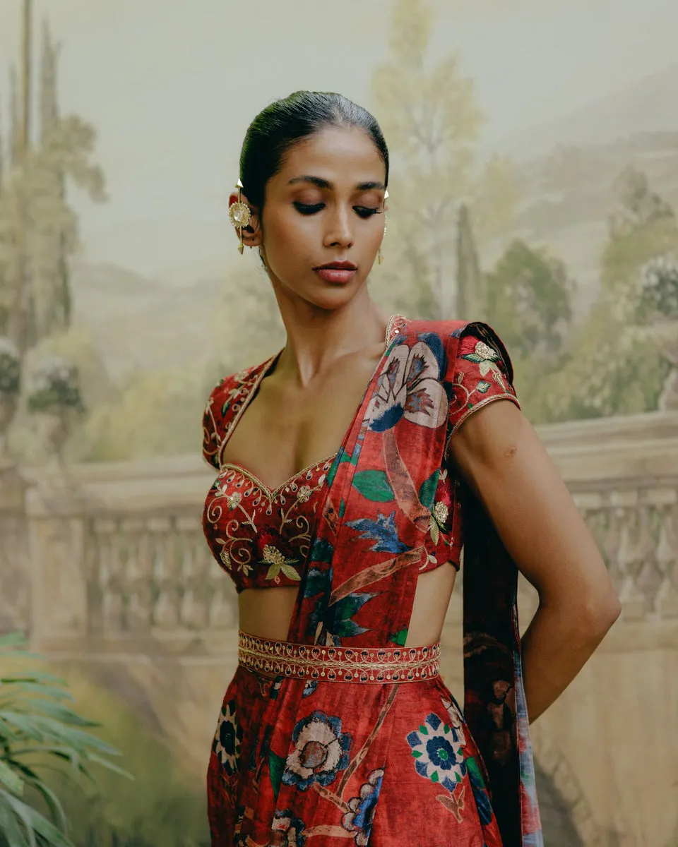 Ruby Red Pre Draped Sareee sold by Market product image thumbnail 3