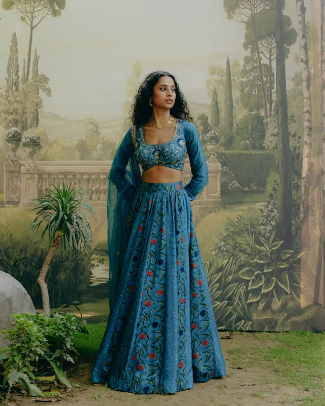Azure Blue Lehenga sold by Market